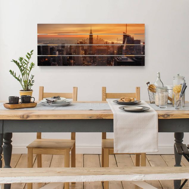 Houten schilderijen op plank Manhattan Skyline Evening