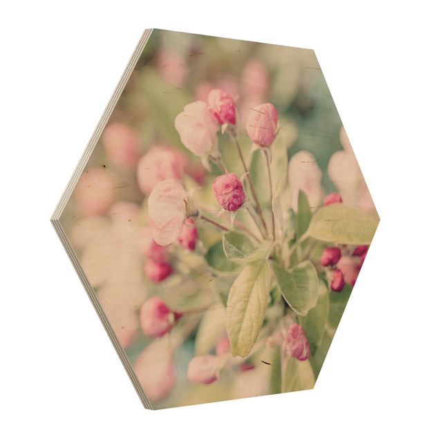 Hexagons houten schilderijen Apple Blossom Pink Bokeh
