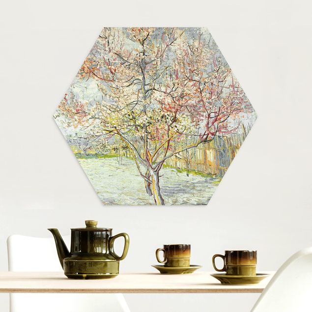 Hexagons Aluminium Dibond schilderijen Vincent van Gogh - Flowering Peach Trees