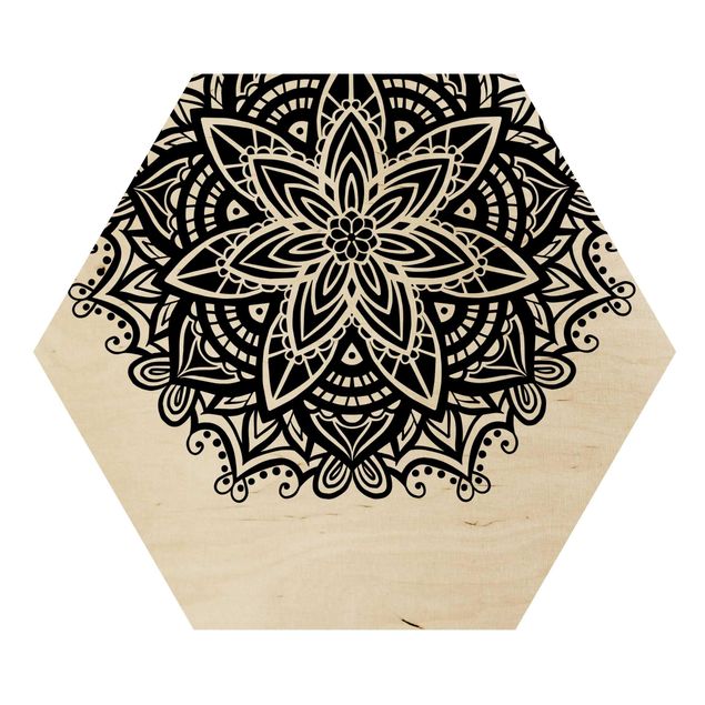 Hexagons houten schilderijen Mandala Flower With Heart