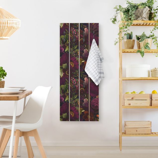 Wandkapstokken houten pallet Purple Blossoms Dark