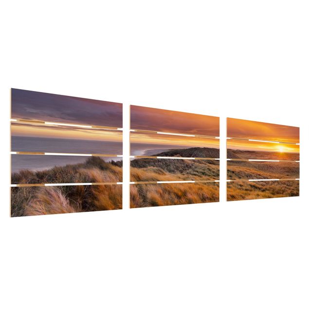 Houten schilderijen op plank - 3-delig Sunrise On The Beach On Sylt