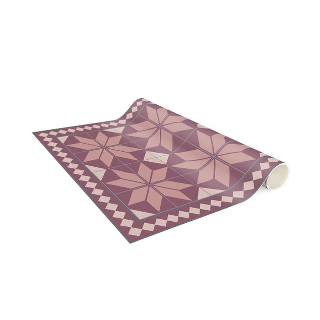 tapijt modern Geometrical Tiles Star Flower Antique Pink With Small Border