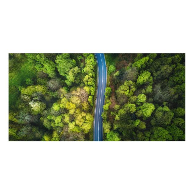 Spatscherm keuken Aerial View - Asphalt Road In The Forest