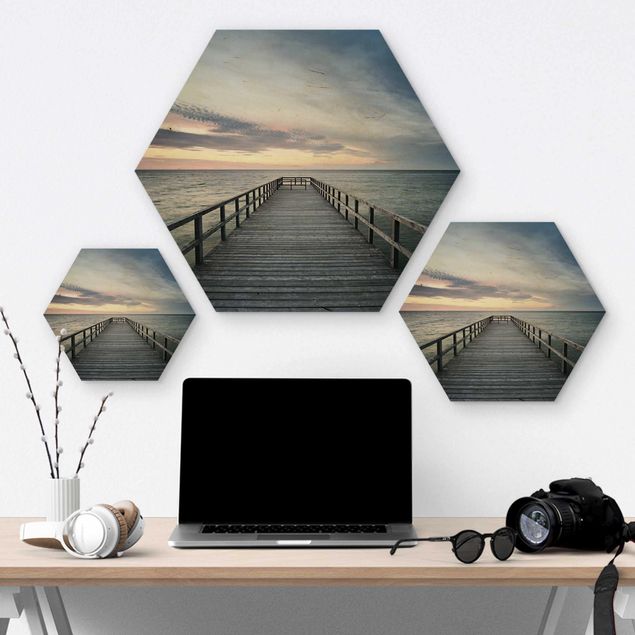 Hexagons houten schilderijen Landing Bridge Boardwalk