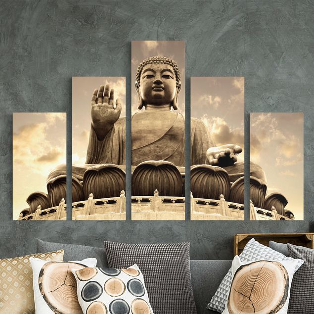 Canvas schilderijen - 5-delig Big Buddha Sepia