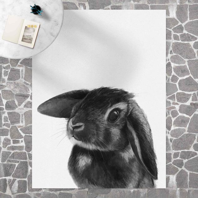 Vloerkleed modern Illustration Rabbit Black And White Drawing