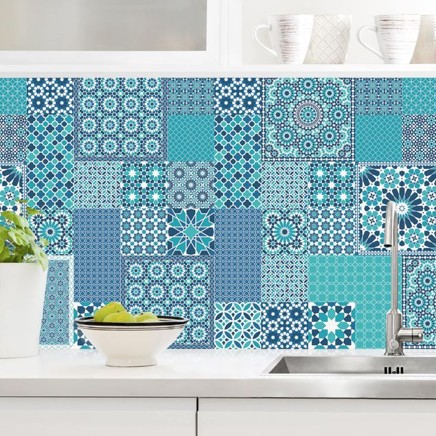 Achterwand voor keuken patroon Moroccan Mosaic Tiles Turquoise Blue