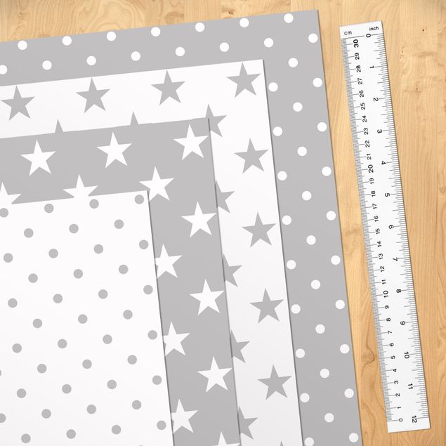 Plakfolien Grey White Stars And Dots In 4 Variations