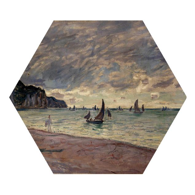 Hexagons houten schilderijen Claude Monet - Fishing Boats In Front Of The Beach And Cliffs Of Pourville