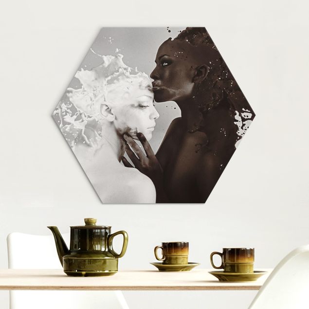 Hexagons Aluminium Dibond schilderijen Milk & Coffee Kiss