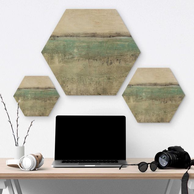 Hexagons houten schilderijen Horizon Over Turquoise I