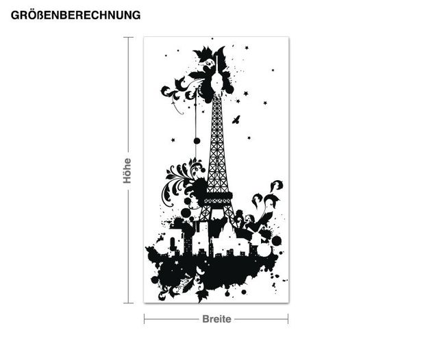 Muurstickers stadsnamen Eiffel Tower with tendrils design
