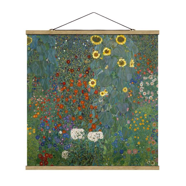 Stoffen schilderij met posterlijst Gustav Klimt - Garden Sunflowers