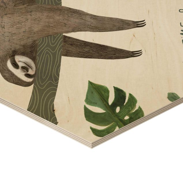 Hexagons houten schilderijen Sloth Sayings - Chill