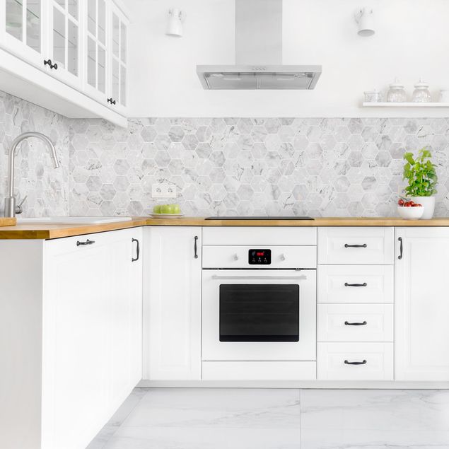 Achterwand voor keuken Marble Hexagon Tiles - Light Grey