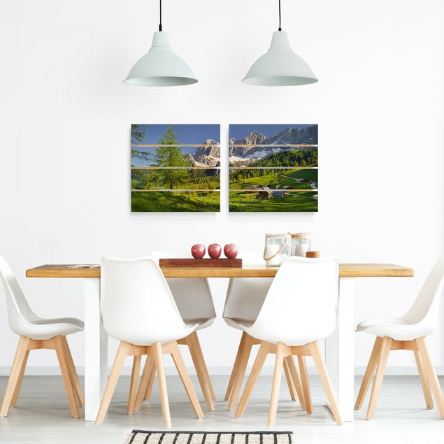 Houten schilderijen op plank - 2-delig Styria Alpine Meadow