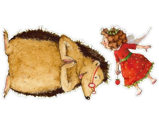 Muurstickers dieren Little Strawberry Strawberry Fairy - With The Hedgehog Sticker Set