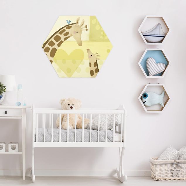 Hexagons Aluminium Dibond schilderijen Mum And I - Giraffes