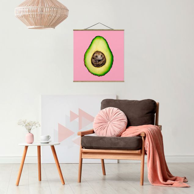 Stoffen schilderij met posterlijst Avocado With Hedgehog