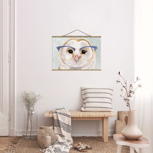 Stoffen schilderij met posterlijst Animals With Glasses - Owl