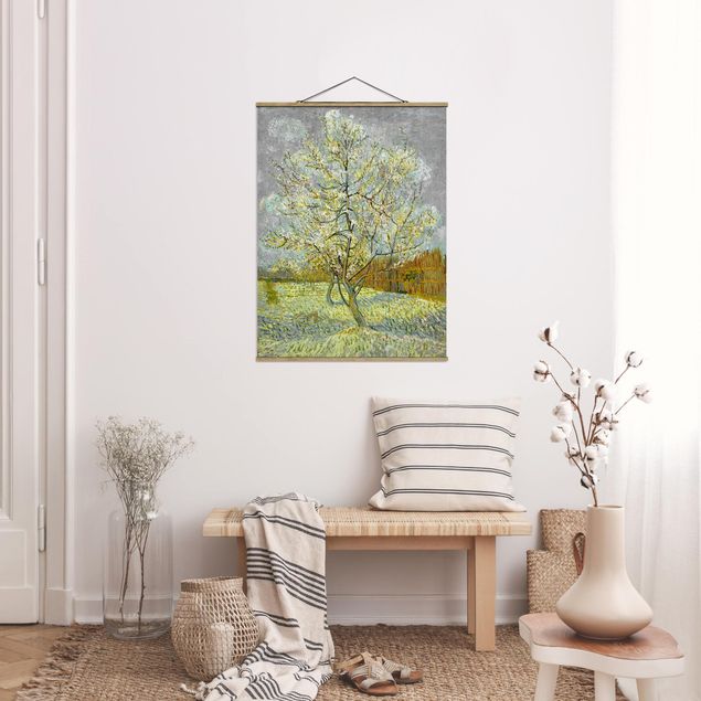 Stoffen schilderij met posterlijst Vincent van Gogh - Flowering Peach Tree