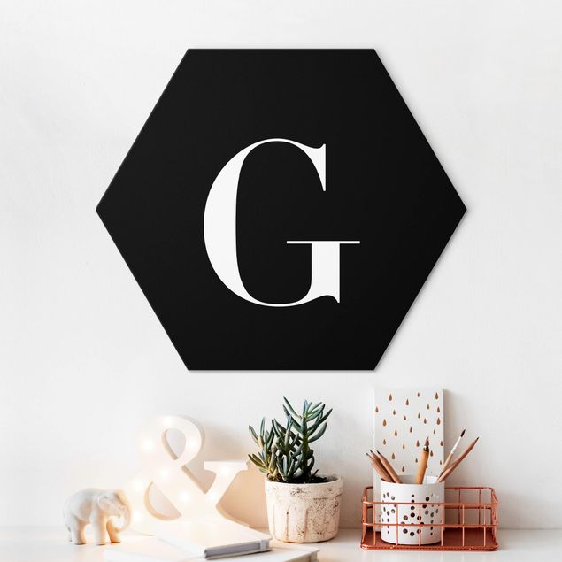 Hexagons Aluminium Dibond schilderijen Letter Serif Black G