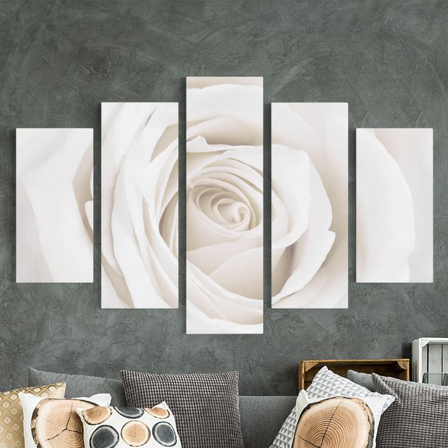 Canvas schilderijen - 5-delig Pretty White Rose