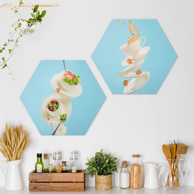 Hexagons Forex schilderijen - 2-delig Flying Cups