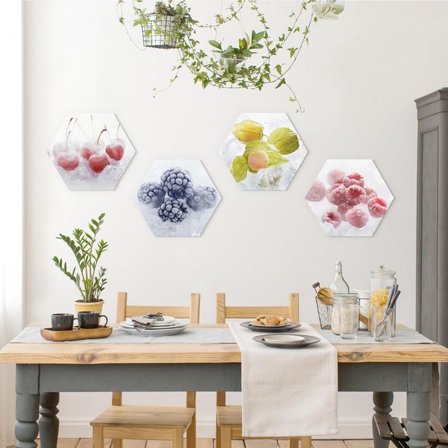 Hexagons Aluminium Dibond schilderijen - 4-delig Frozen Fruit