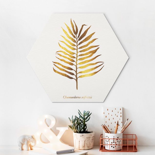 Hexagons Aluminium Dibond schilderijen Gold - Palm Leaf II