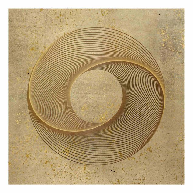 Houten schilderijen Line Art Circling Spirale Gold