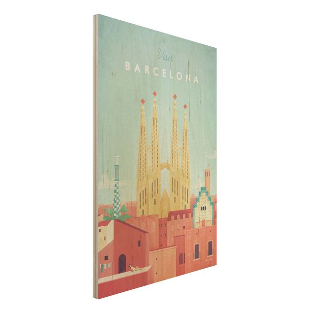 Houten schilderijen Travel Poster - Barcelona
