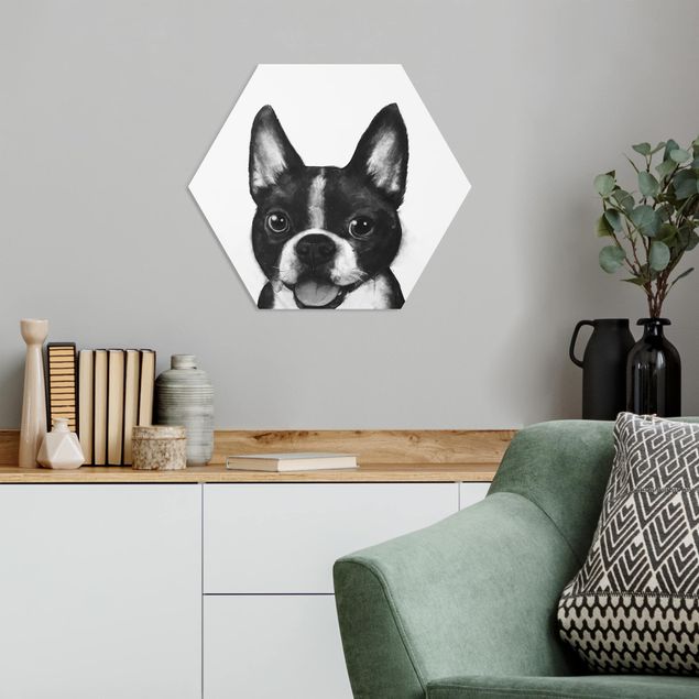 Hexagons Forex schilderijen Illustration Dog Boston Black And White Painting