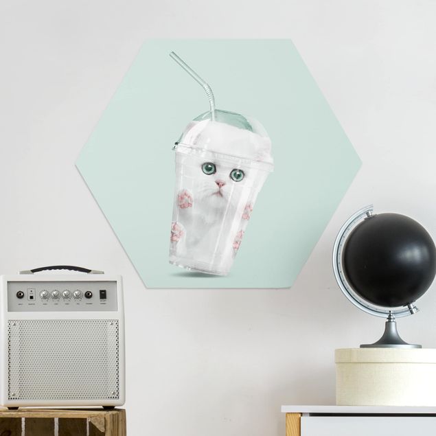 Hexagons Aluminium Dibond schilderijen Shake With Cat