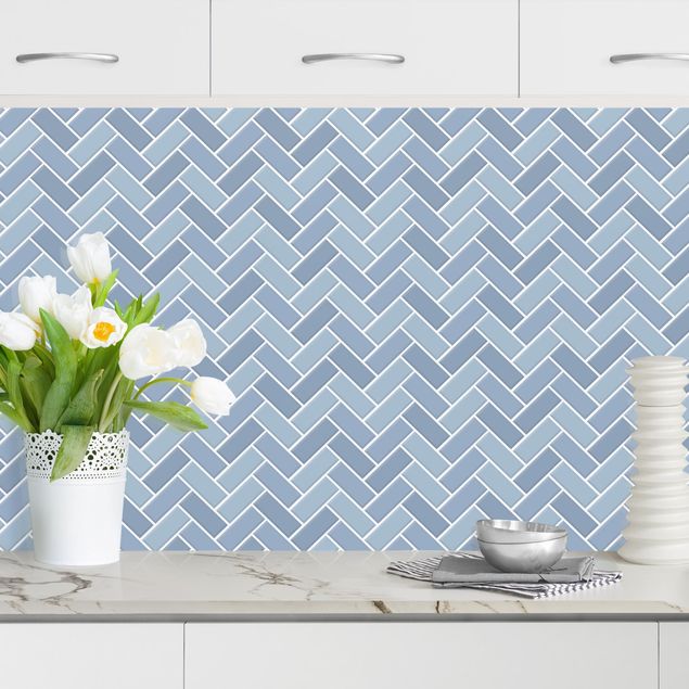 Achterwand voor keuken tegelmotief Fish Bone Tiles - Light Blue
