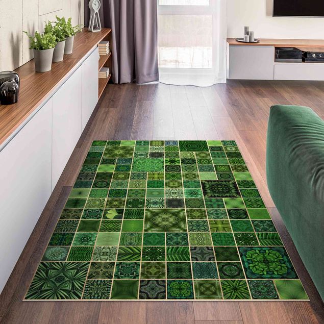 tapijt modern Green Jungle Tiles With Golden Shimmer