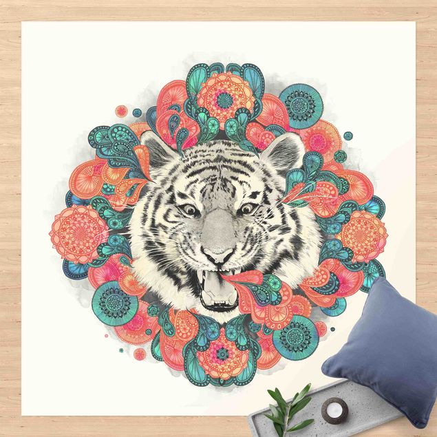 Vloerkleed modern Illustration Tiger Drawing Mandala Paisley