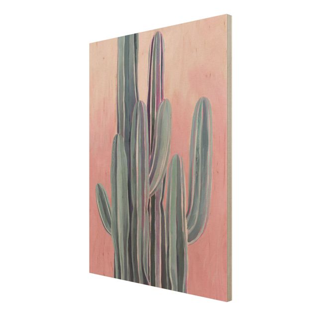 Houten schilderijen Cactus In Licht Pink II