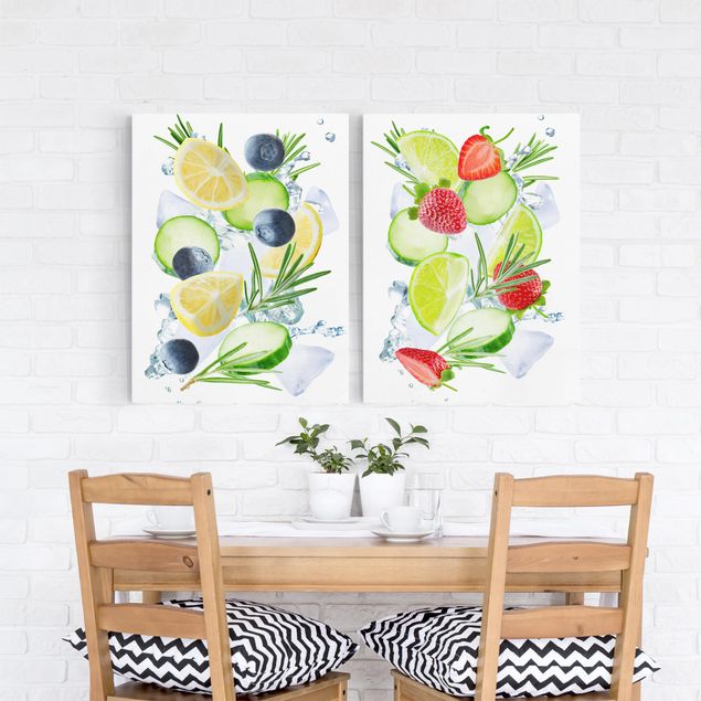 Canvas schilderijen - 2-delig  Berries And Citrus Ice Spash