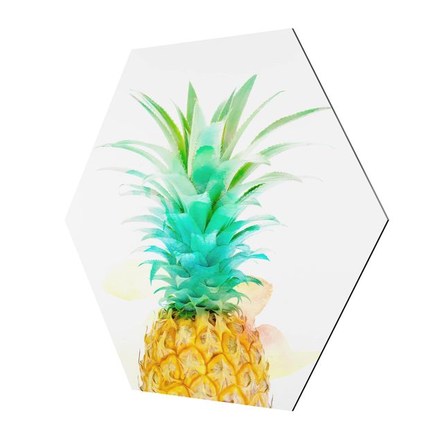 Hexagons Aluminium Dibond schilderijen Pineapple Watercolour