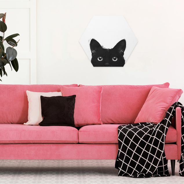 Hexagons Forex schilderijen Illustration Black Cat On White Painting