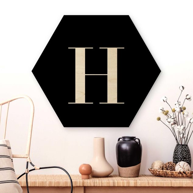 Hexagons houten schilderijen Letter Serif Black H