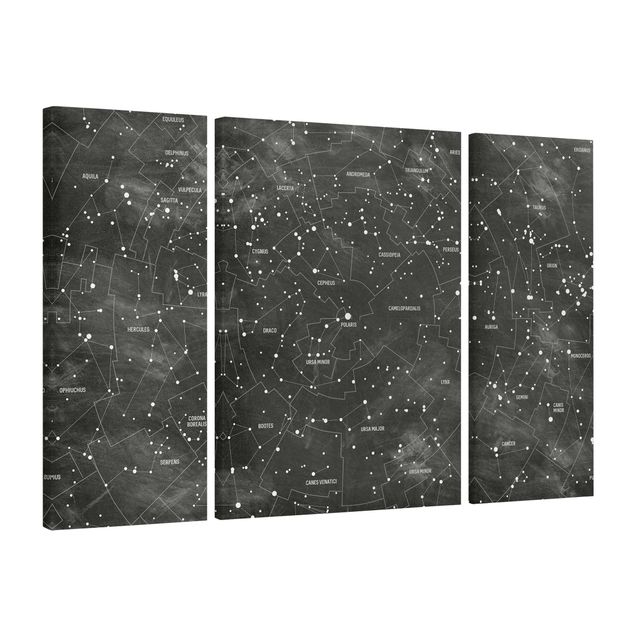 Canvas schilderijen - 3-delig Map Of Constellations Blackboard Look