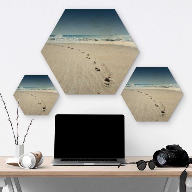 Hexagons houten schilderijen Traces In The Sand