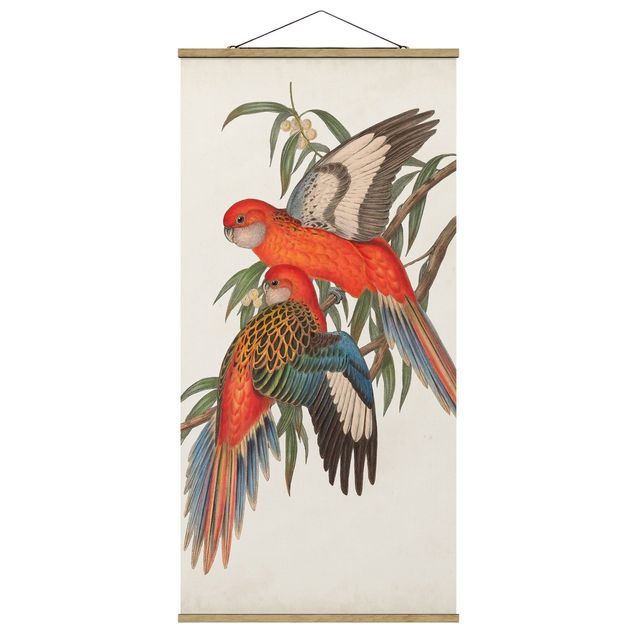 Stoffen schilderij met posterlijst Tropical Parrot I