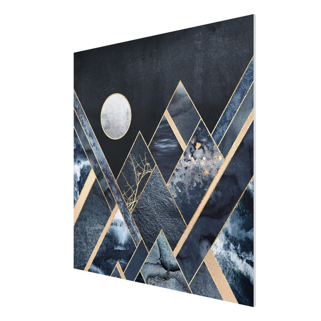 Forex schilderijen Golden Moon Abstract Black Mountains