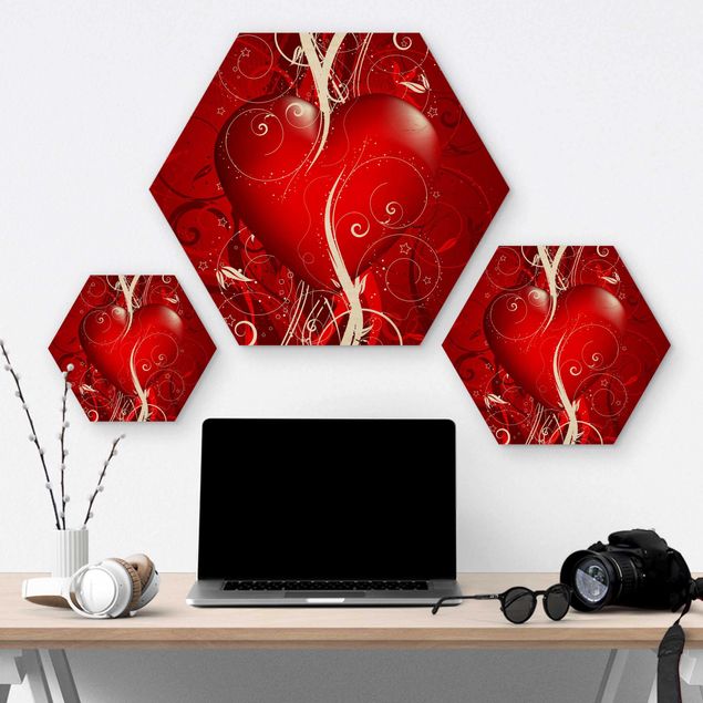 Hexagons houten schilderijen Floral Heart