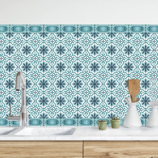 Achterwand voor keuken patroon Geometrical Tile Mix Cross Turquoise
