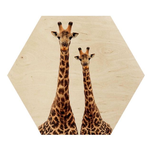 Hexagons houten schilderijen Portait Of Two Giraffes